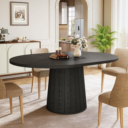 Oval Dining Table 55 Inch Black With Cylindrical Pedestal-1