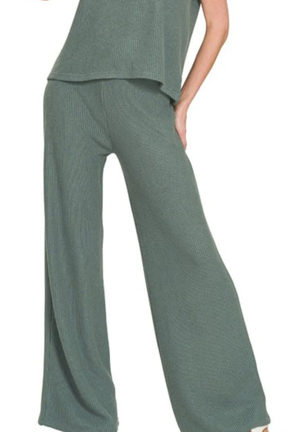 Zenana Rolled Sleeve Top and Pants Sweater Set