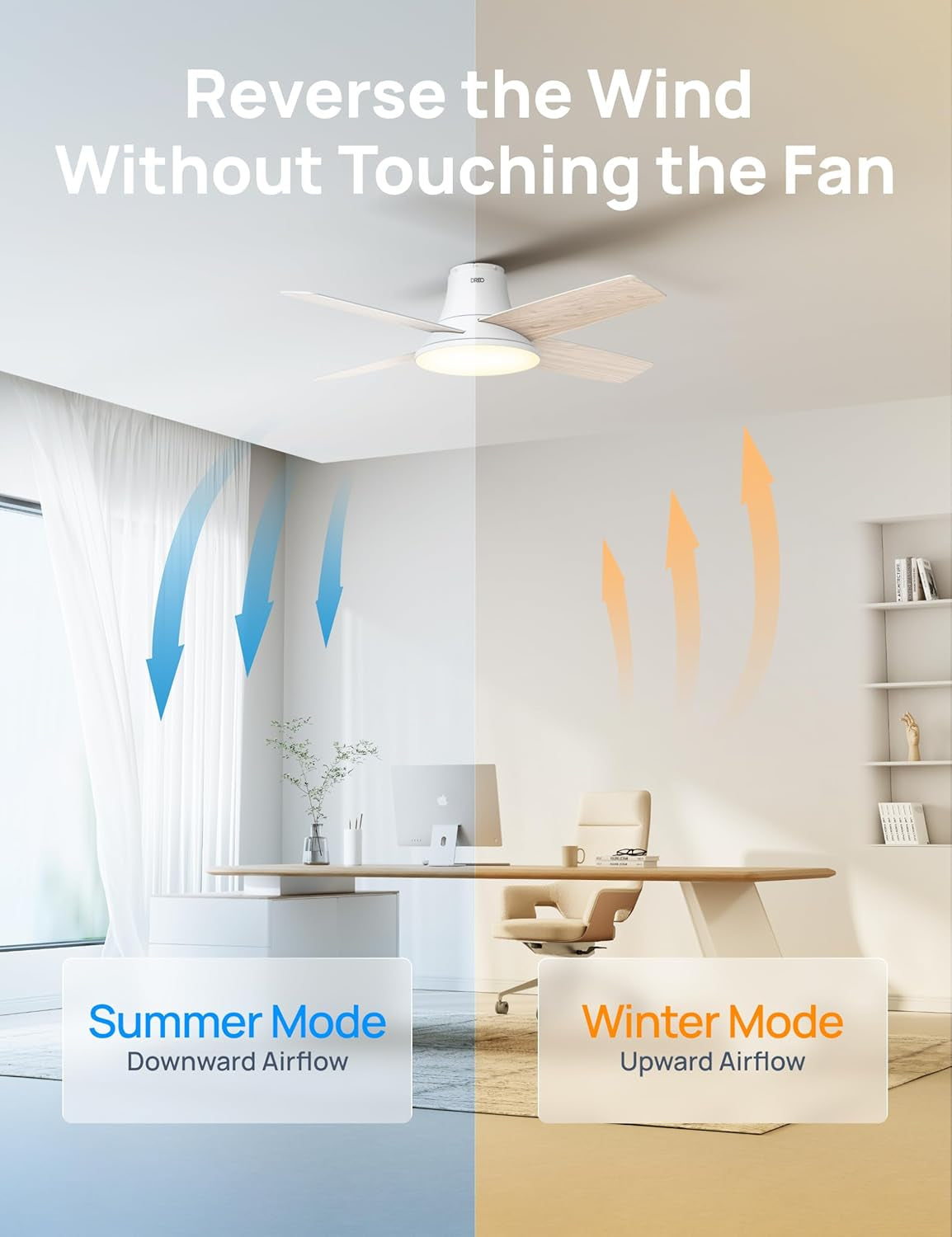 Ceiling Fans with Lights, 12 Speeds & 3 Fan Modes, Quiet DC Motor, Low Profile Easy to Install, Flush Mount Smart Ceiling Fan with Dimmable LED, 12H Timer for Bedroom, Remote, White, 44''-2