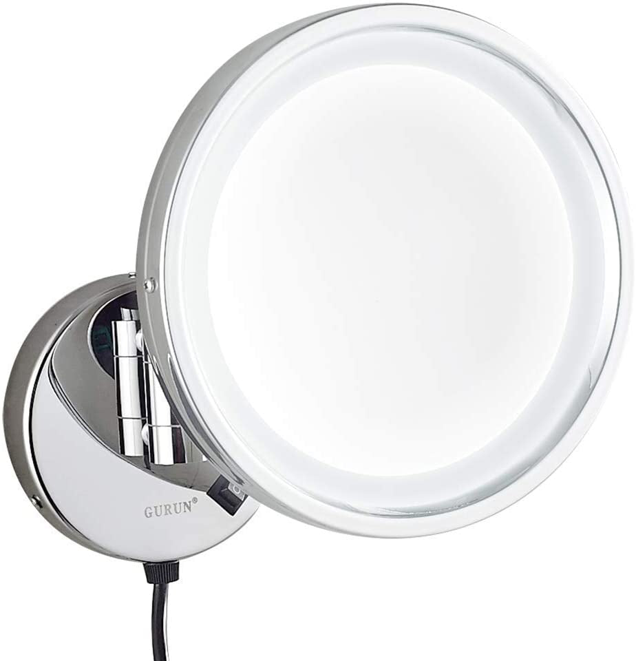 Wall Mounted Makeup Mirrors, Chrome Illuminated Brass-4