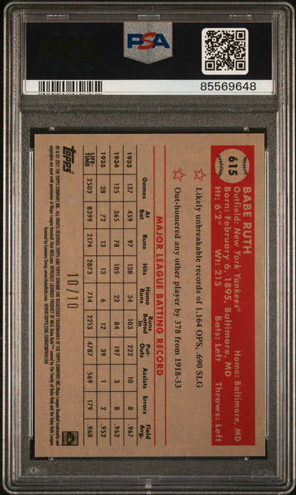 Babe Ruth 2021 Topps Chrome Platinum Black Gold Refractor #10/10 PSA 9 Mint - Singles