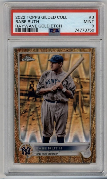 PSA-graded Babe Ruth 2022 Topps Gilded Collection Raywave Gold Etch baseball card