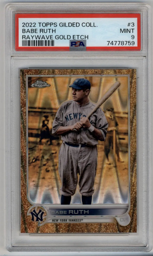 PSA-graded Babe Ruth 2022 Topps Gilded Collection Raywave Gold Etch baseball card