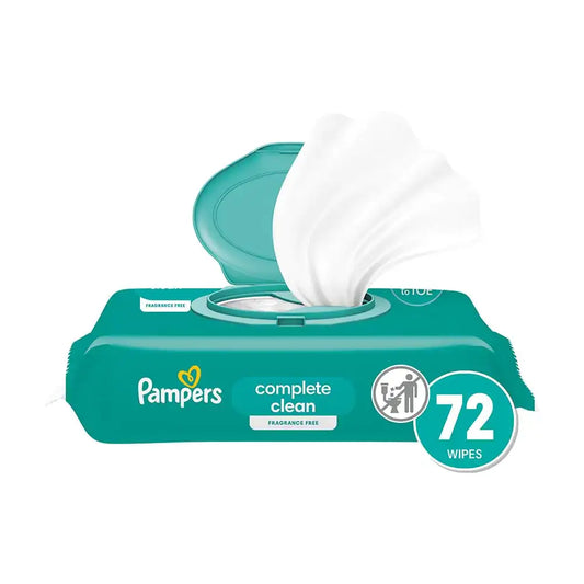 Pampers Complete Clean Baby Wipes in 6 Pop-Top Packs for gentle, thorough cleaning