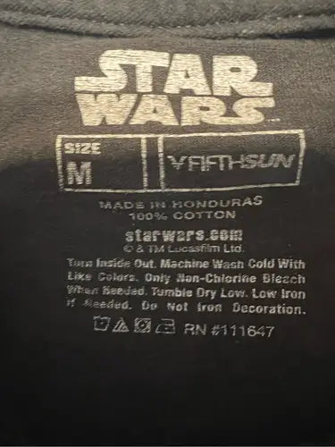 Black Star Wars T-shirt label size M 100% cotton made in Honduras for Baby Yoda Star Wars