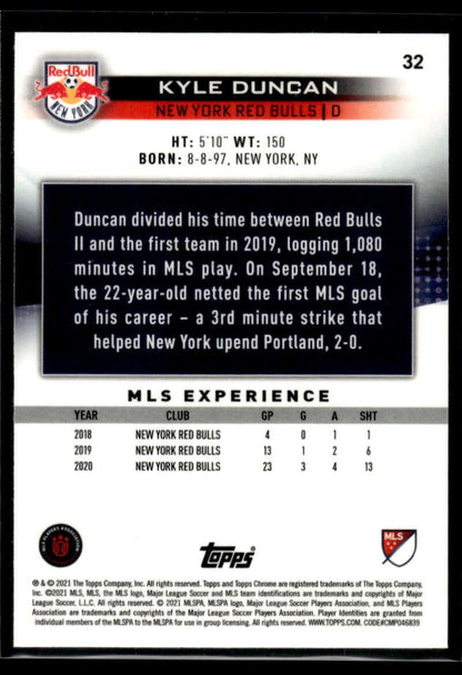2021 Topps Chrome MLS #32 Kyle Duncan NM-MT New York Red Bulls Soccer Card