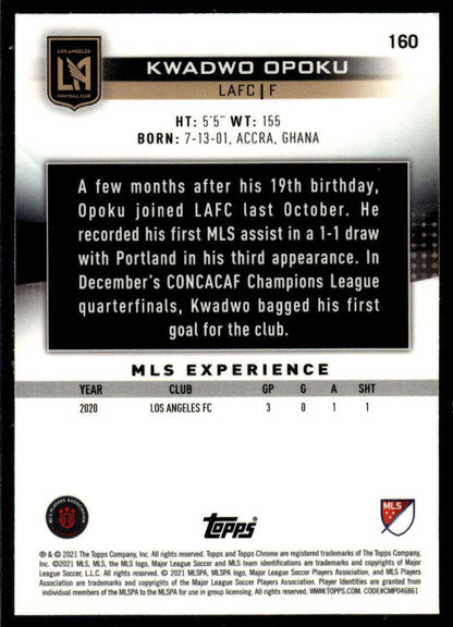 2021 Topps Chrome MLS #160 Kwadwo Opoku NM-MT LAFC RC Soccer Card