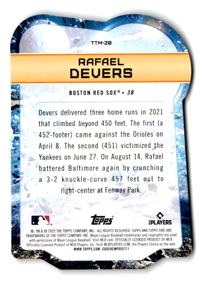 2022 Topps Fire To The Moon Gold Minted #TTM-20 Rafael Devers NM-MT Boston Red Sox Baseball Card Image 2