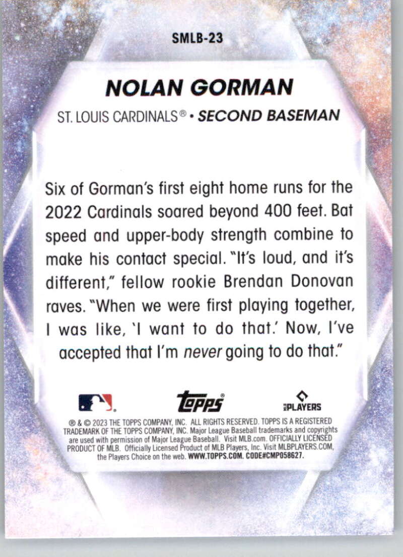 2023 Topps Stars of the MLB #SMLB-23 Nolan Gorman NM-MT St. Louis Cardinals Baseball Card Image 2