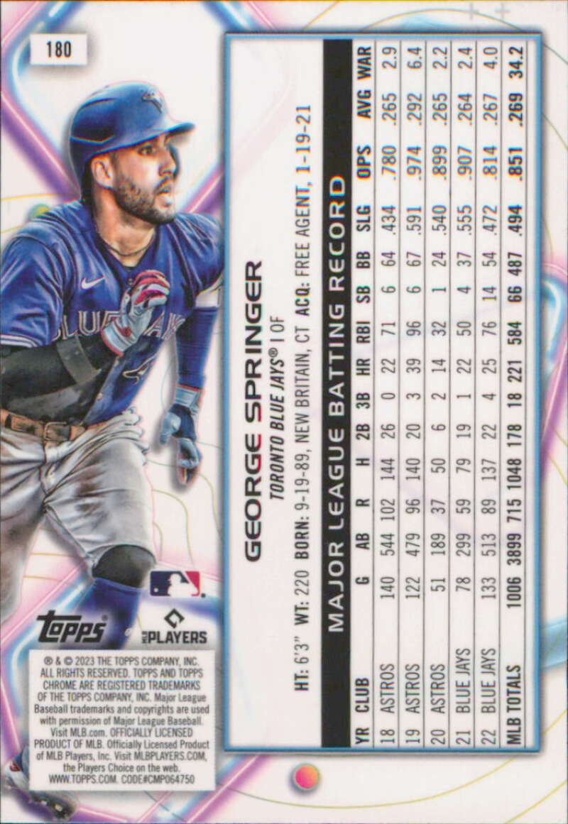 2023 Topps Cosmic Chrome #180 George Springer NM-MT Toronto Blue Jays Baseball Card Image 2