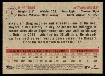 2023 Topps Archives #1 Mike Trout NM-MT Los Angeles Angels Baseball Card Image 2