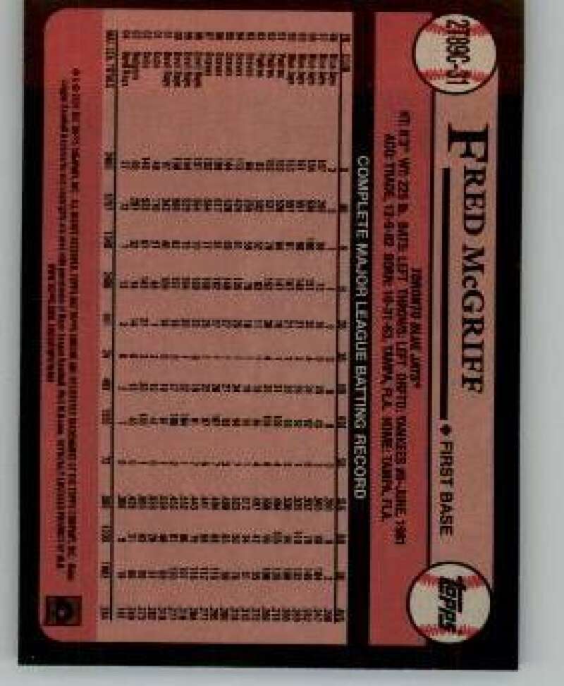 2024 Topps Series Two Silver Packs Mojo Refractor #2T89C-31 Fred McGriff NM-MT Toronto Blue Jays Baseball Card Image 2