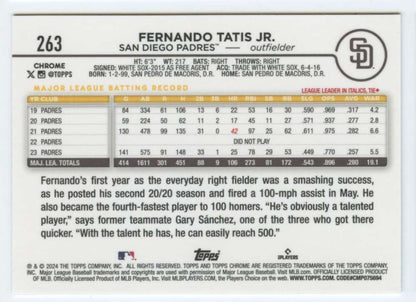 2024 Topps Chrome #263 Fernando Tatis Jr. NM-MT San Diego Padres Baseball Card Image 2