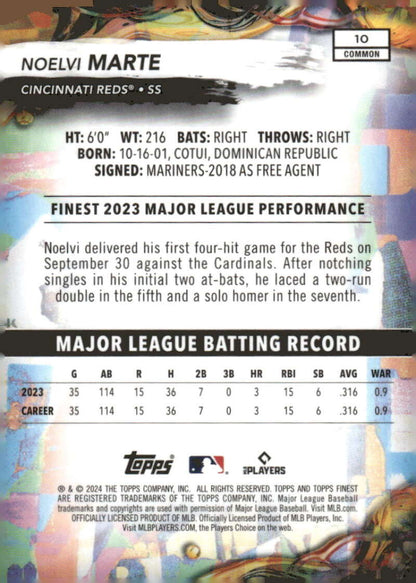 2024 Topps Finest #10 Noelvi Marte NM-MT RC Rookie Cincinnati Reds Baseball Card