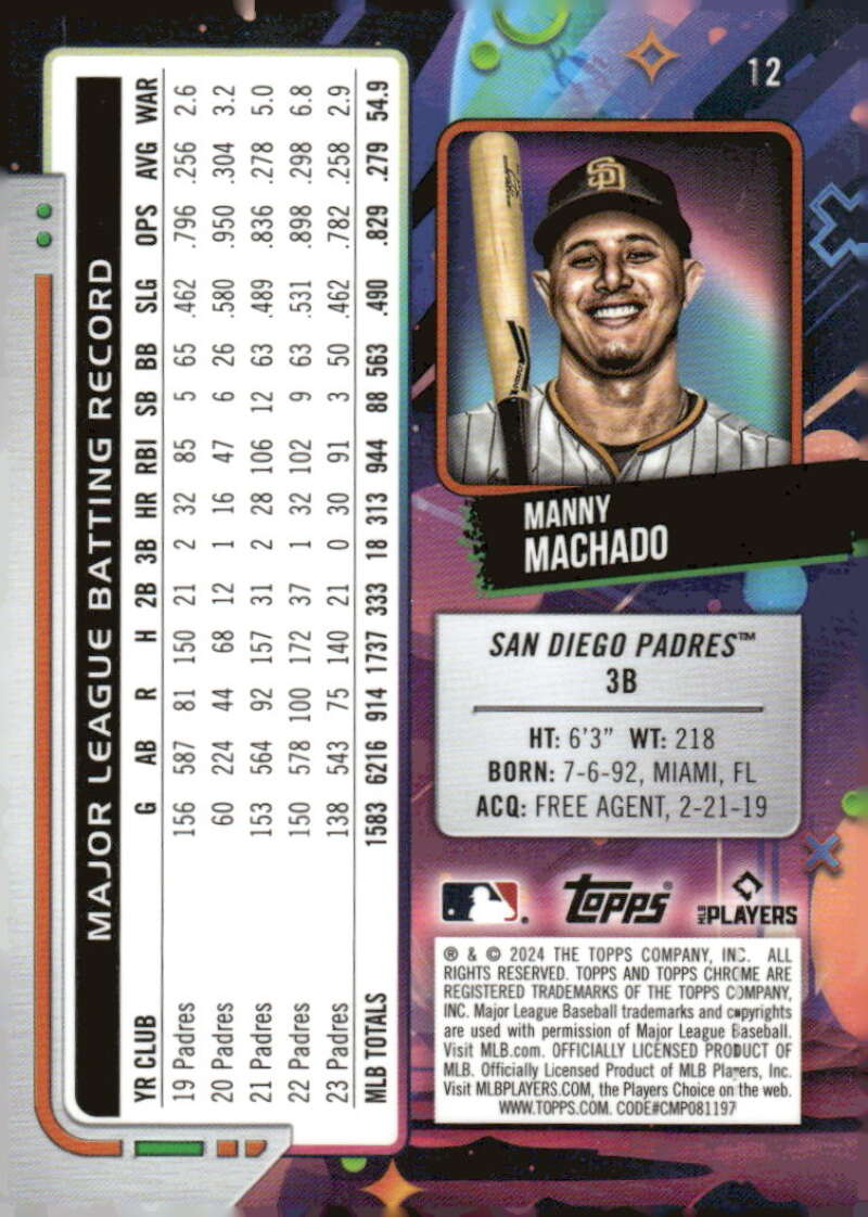 2024 Topps Chrome Cosmic #12 Manny Machado NM-MT San Diego Padres Baseball Card Image 2