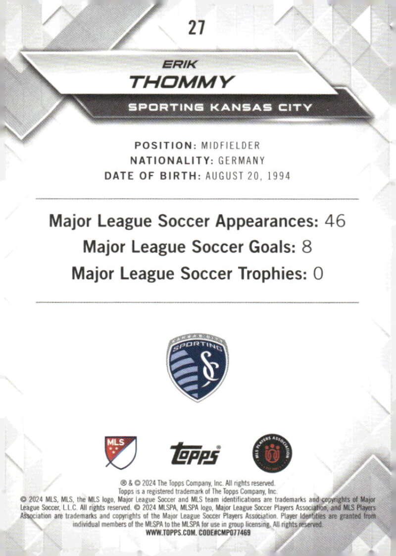 2024 Topps MLS Superstars #27 Erik Thommy NM-MT Sporting Kansas City Soccer Card