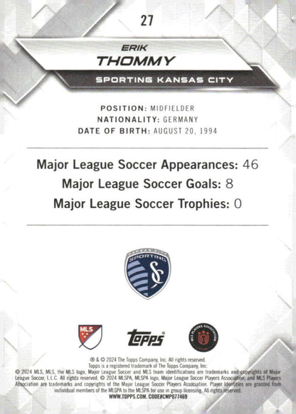 2024 Topps MLS Superstars #27 Erik Thommy NM-MT Sporting Kansas City Soccer Card