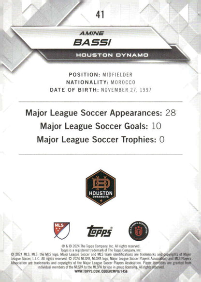 2024 Topps MLS Superstars #41 Amine Bassi NM-MT Houston Dynamo Soccer Card