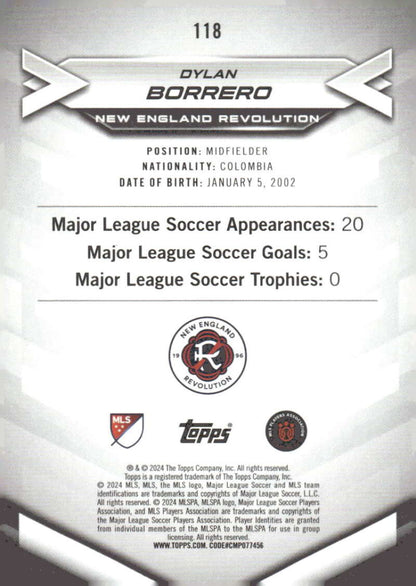 2024 Topps MLS Superstars #118 Dylan Borrero NM-MT New England Revolution Soccer Card