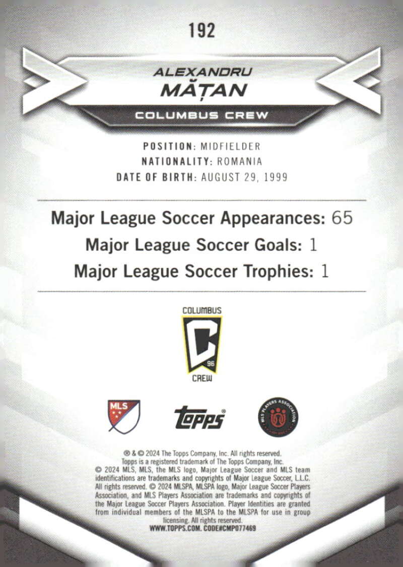 2024 Topps MLS Superstars #192 Alexandru Matan NM-MT RC Rookie Columbus Crew Soccer Card