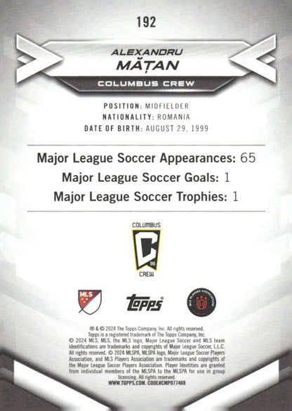 2024 Topps MLS Superstars #192 Alexandru Matan NM-MT RC Rookie Columbus Crew Soccer Card