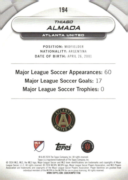 2024 Topps MLS Superstars #194 Thiago Almada NM-MT Atlanta United Soccer Card