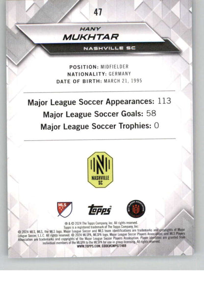 2024 Topps MLS Superstars Common Yellow #47 Hany Mukhtar NM-MT Nashville SC Soccer Card