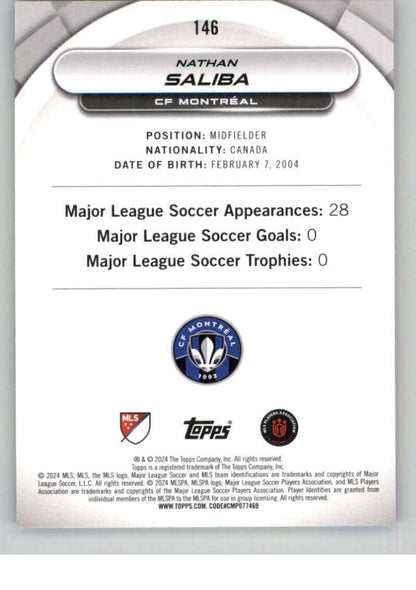 2024 Topps MLS Superstars Common Yellow #146 Nathan Saliba NM-MT RC Rookie CF Montreal Soccer Card