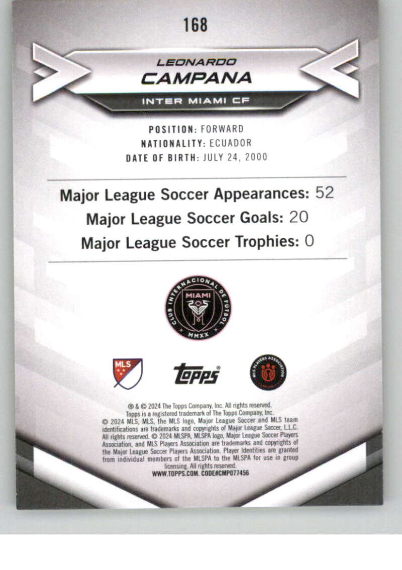 2024 Topps MLS Superstars Common Yellow #168 Leonardo Campana NM-MT RC Rookie Inter Miami CF Soccer Card