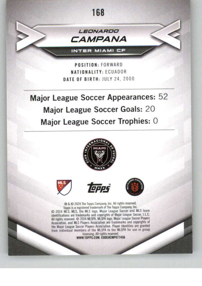 2024 Topps MLS Superstars Common Yellow #168 Leonardo Campana NM-MT RC Rookie Inter Miami CF Soccer Card