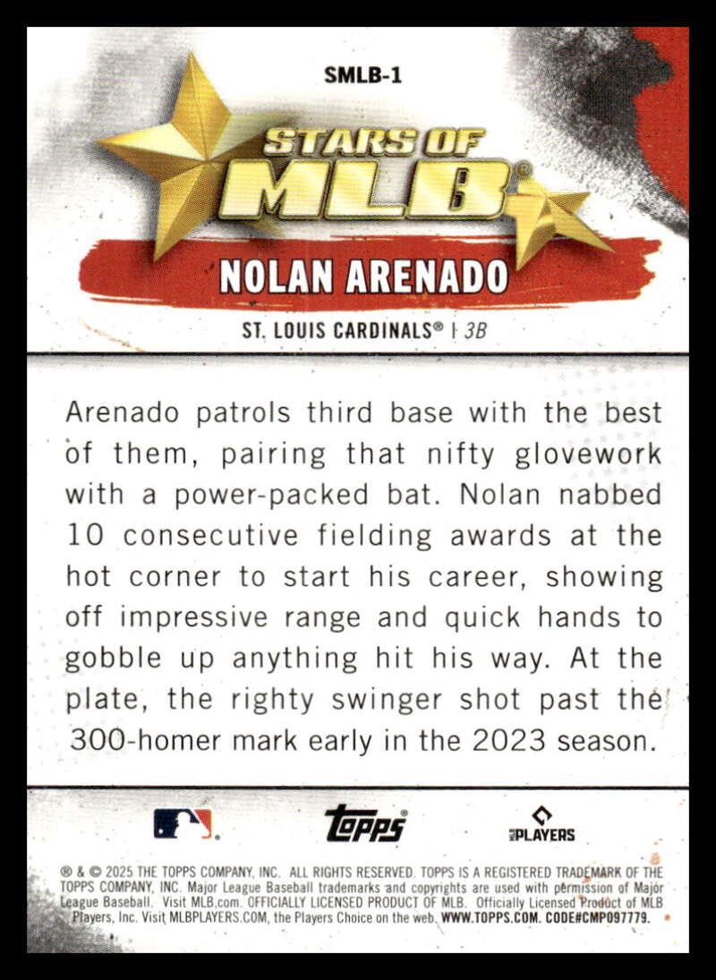 2025 Topps Stars of MLB #SMLB-1 Nolan Arenado NM-MT St. Louis Cardinals Baseball Card Image 2