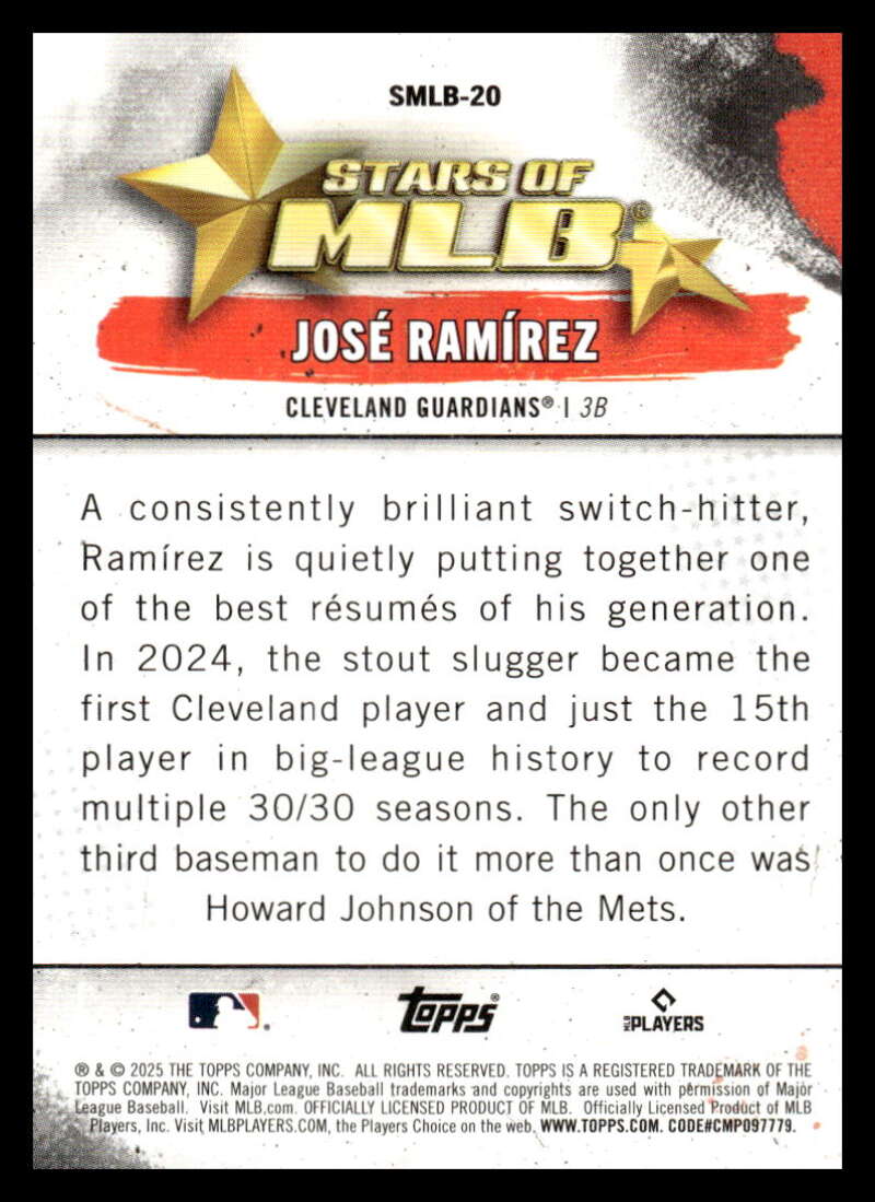 2025 Topps Stars of MLB #SMLB-20 Jose Ramirez NM-MT Cleveland Guardians Baseball Card Image 2