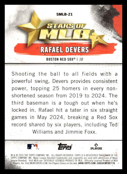 2025 Topps Stars of MLB #SMLB-21 Rafael Devers NM-MT Boston Red Sox Baseball Card Image 2