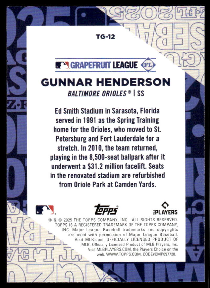 2025 Topps Training Grounds #TG-12 Gunnar Henderson NM-MT Baltimore Orioles Baseball Card Image 2