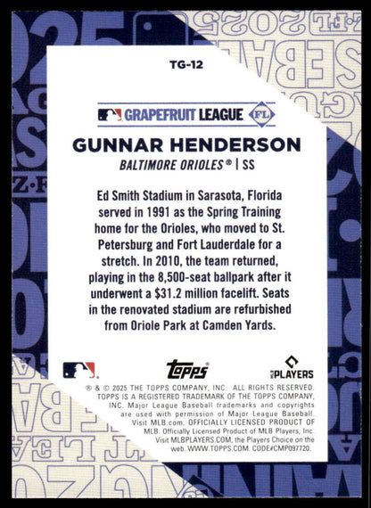 2025 Topps Training Grounds #TG-12 Gunnar Henderson NM-MT Baltimore Orioles Baseball Card Image 2