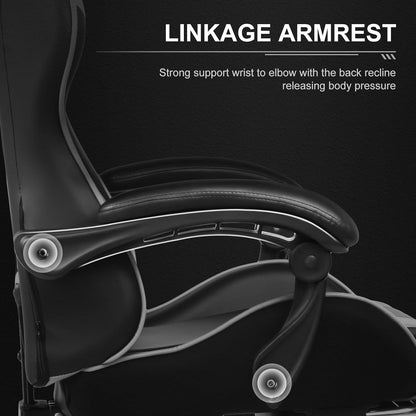 Gaming Chair, Computer Chair with Footrest and Lumbar Support, Height Adjustable Game Chair with 360°-Swivel Seat and Headrest and for Office or Gaming (White)-3