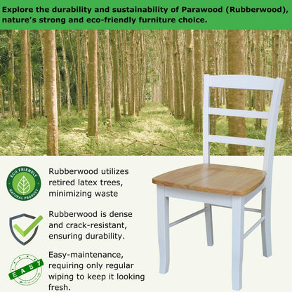 Madrid Ladderback, Set of 2 Dining Chairs , Solid Wood Kitchen/Dining Chairs, Parawood Construction, 18.1"W X 19.3"D X 35.2"H, 225 Lb Weight Capacity, Elegant, Durable, White/Natural-3