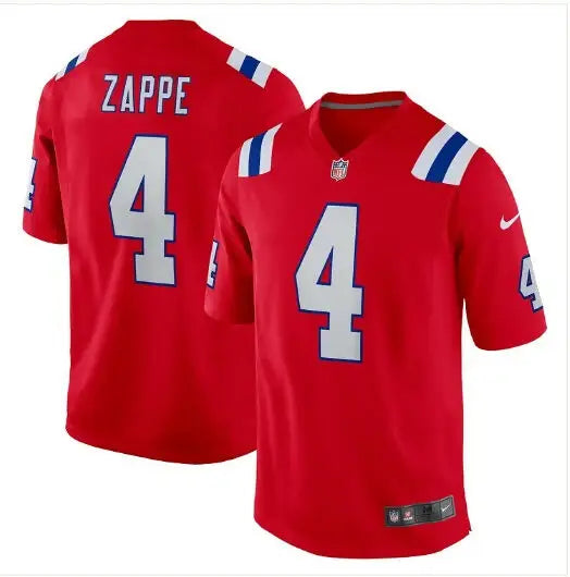 Red Bailey Zappe New England Patriots Nike game jersey with Zappe and number 4 in white