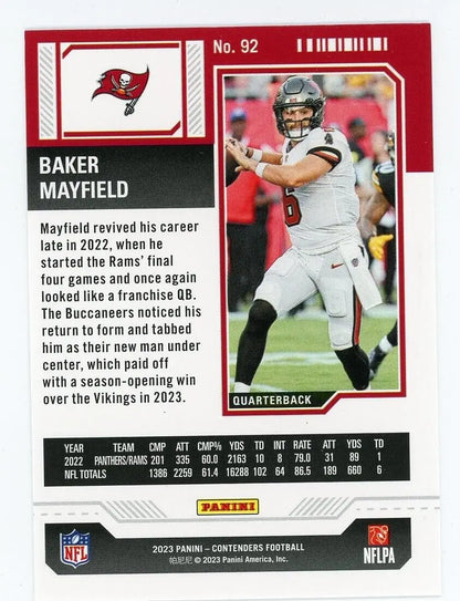 Baker Mayfield 2023 Panini Contenders Game Ticket Red #92 Tampa Bay Buccaneers card
