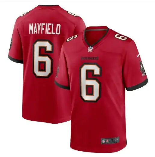 Red Baker Mayfield Tampa Bay Buccaneers NFL jersey with number 6 and Mayfield on back