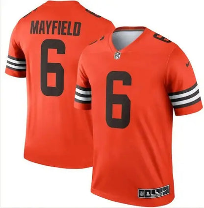 Bright orange Baker Mayfield Cleveland Browns Nike Inverted Legend Jersey with number 6
