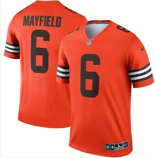 Bright orange Baker Mayfield Cleveland Browns Nike Inverted Legend Jersey with number 6