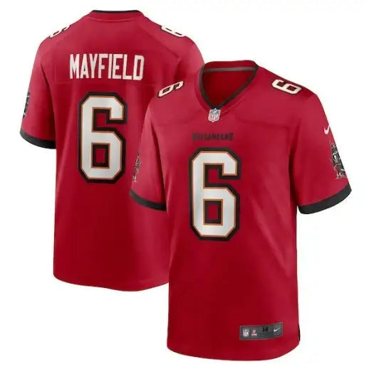 Red Baker Mayfield Tampa Bay Buccaneers Nike Game Jersey featuring number 6
