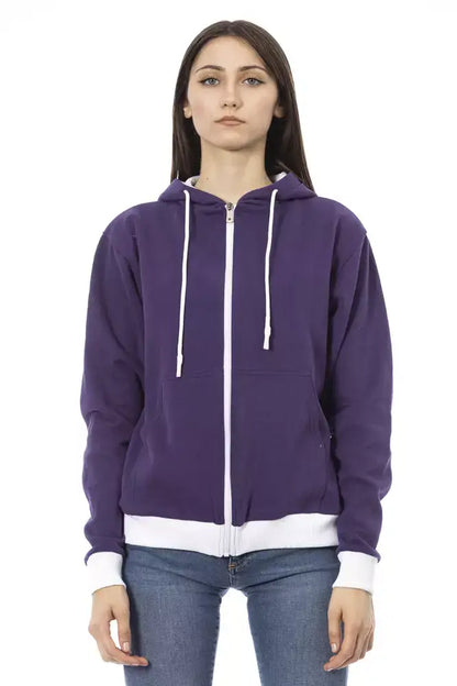 Baldinini Trend Purple Cotton Women Sweater with Adjustable Hood