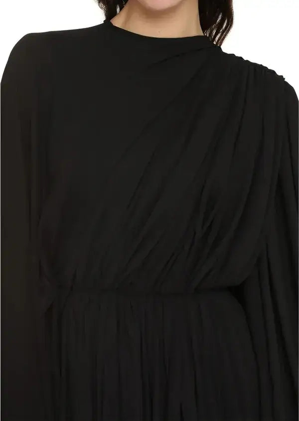 Balenciaga Black crepe dress with asymmetric hem and high neckline