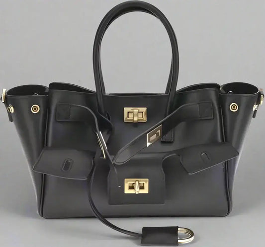 Black leather Bel Air mini handbag with gold-tone hardware and buckle closures