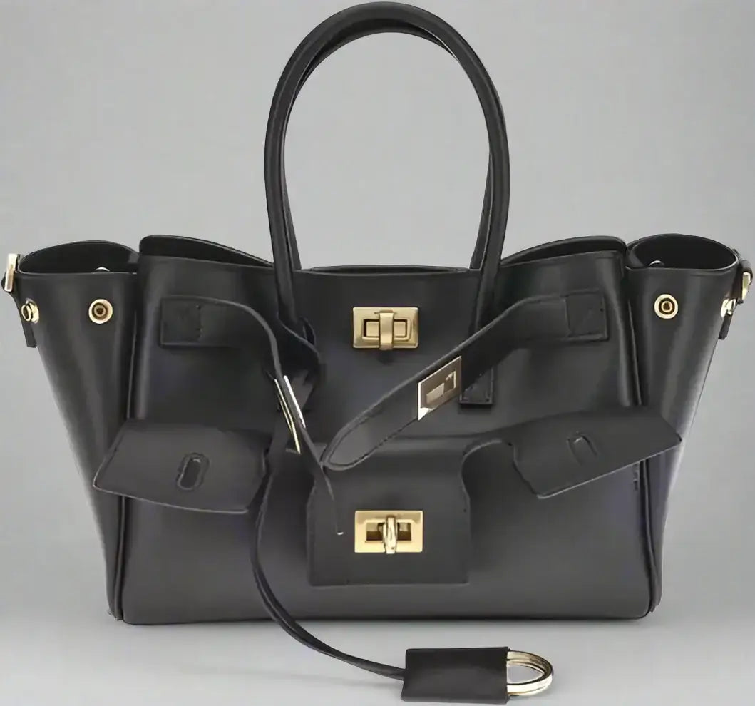 BALENCIAGA black leather Bel Air mini handbag with gold-tone hardware and buckle closures