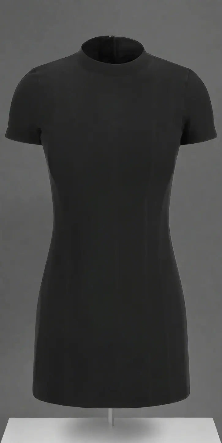 Balenciaga black short-sleeved mock neck mini dress for stylish modern fashion