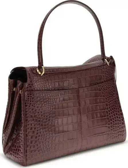 Dark brown Croc print leather Rodeo Medium Handbag with single top handle