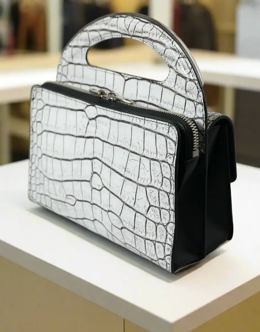 BALENCIAGA Metallic Silver Alligator Leather Mini Bag - Handbags